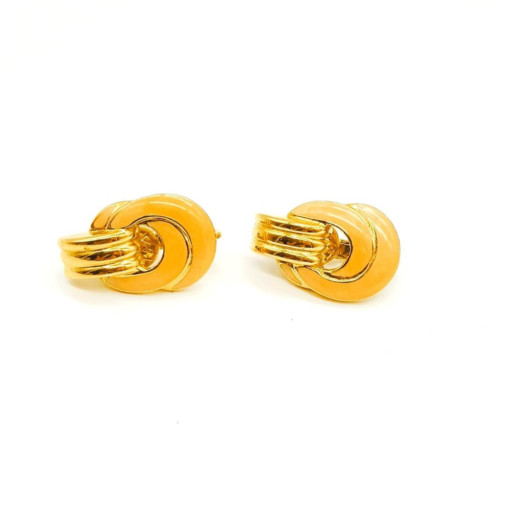 Trifari Vintage Door Knocker Earrings. Peach Enamel Gold Tone Clip On Jewelry